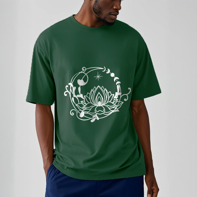 Buddha Stones Schlichtes Design Lotusblume Mond Fließende Ranken Muster Baumwoll-T-Shirt - image 12