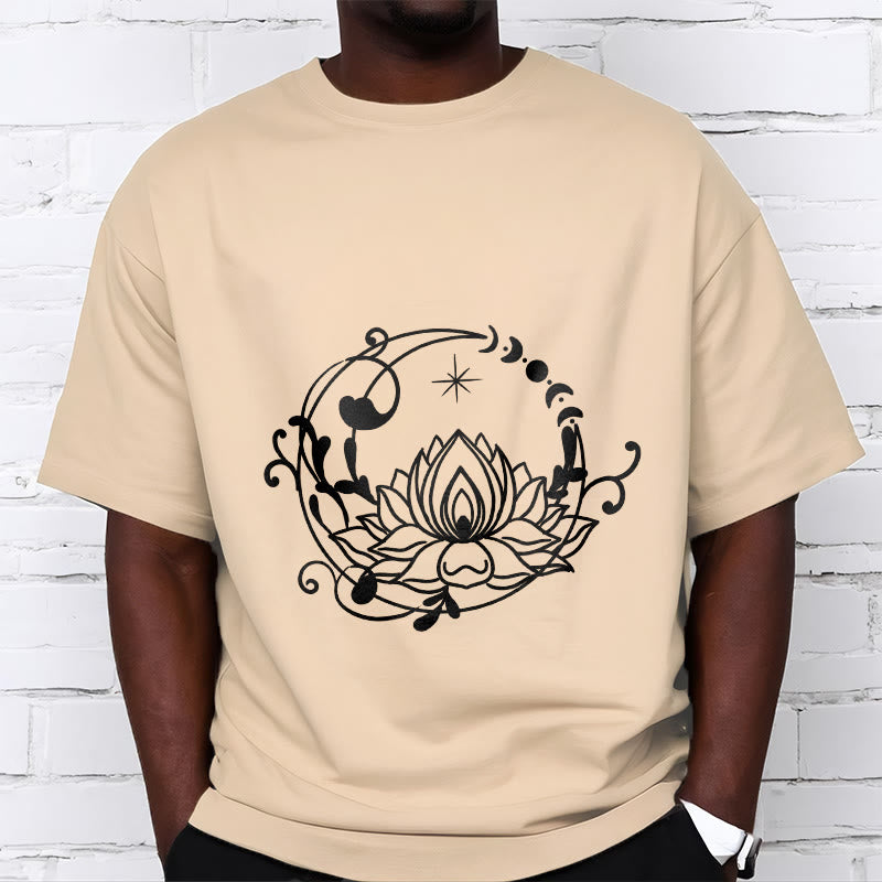 Buddha Stones Schlichtes Design Lotusblume Mond Fließende Ranken Muster Baumwoll-T-Shirt - image 10