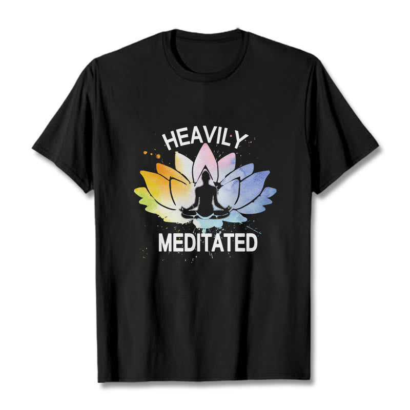 Buddha Stones Bunte Lotus Blume Meditation Figur Muster Baumwolle T-shirt - Schwarz - 2XL - image 1