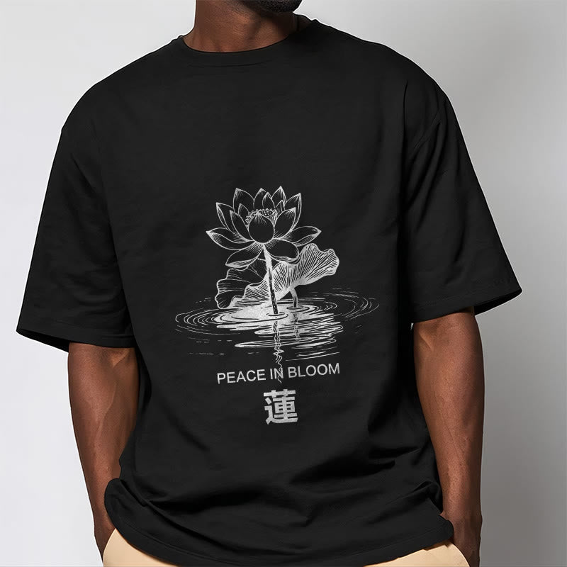 Buddha Stones Lotusblume Lotusblatt Wellenmuster T-Shirt aus Baumwolle - image 2