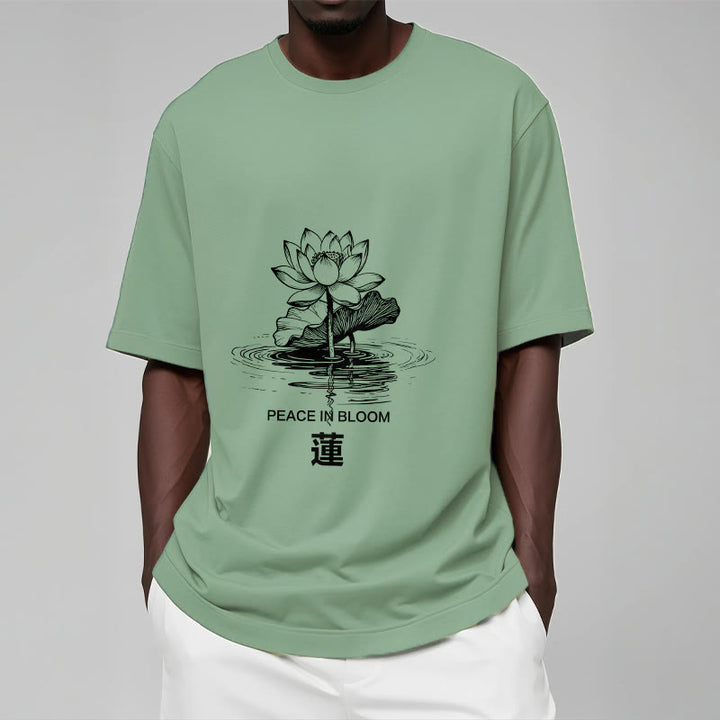 Buddha Stones Lotusblume Lotusblatt Wellenmuster T-Shirt aus Baumwolle - image 16