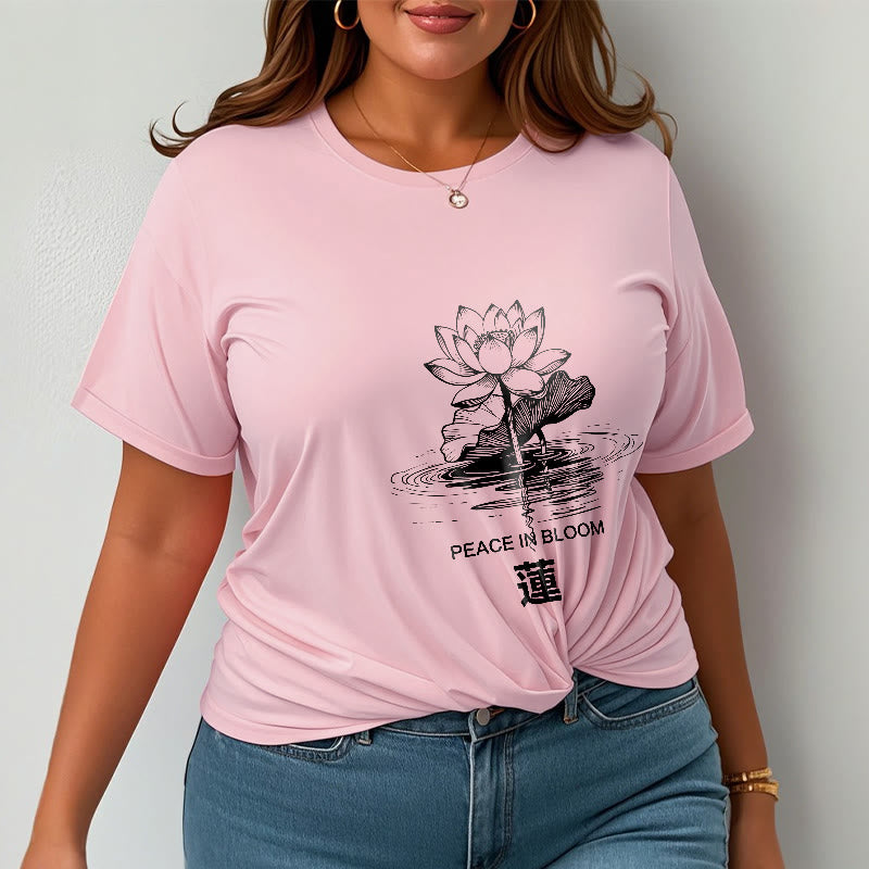 Buddha Stones Lotusblume Lotusblatt Wellenmuster T-Shirt aus Baumwolle - image 14