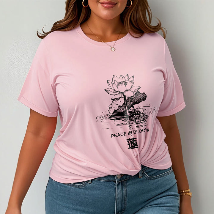 Buddha Stones Lotusblume Lotusblatt Wellenmuster T-Shirt aus Baumwolle - image 14