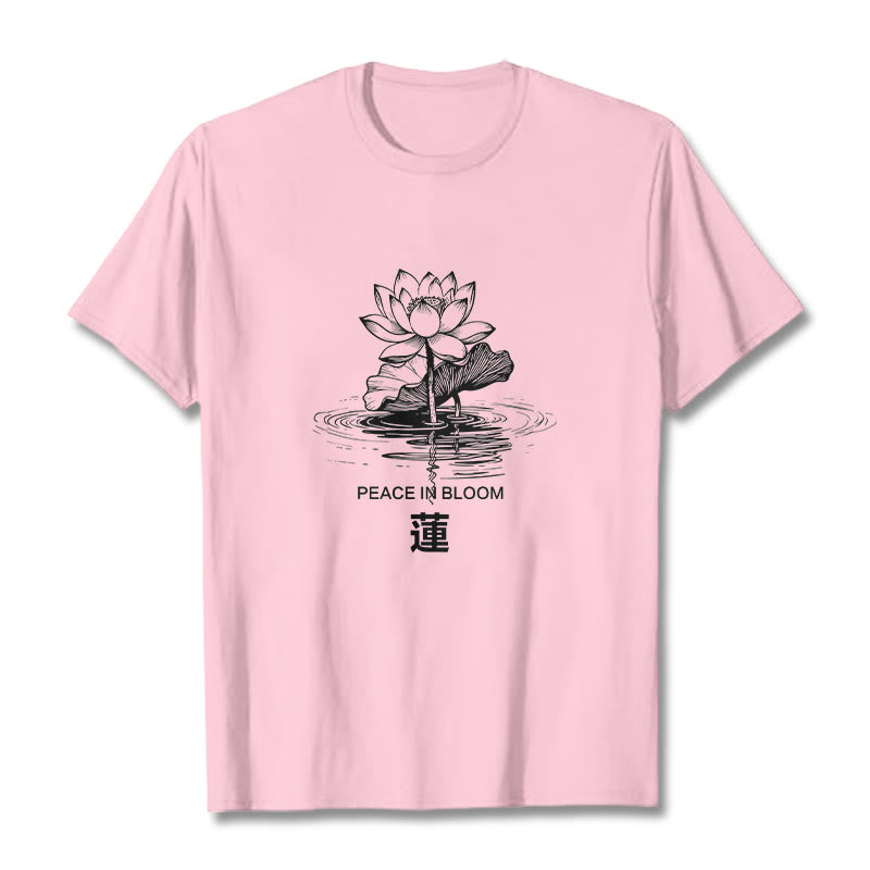 Buddha Stones Lotusblume Lotusblatt Wellenmuster T-Shirt aus Baumwolle - Hellrosa - 2XL - image 13