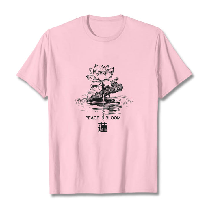 Buddha Stones Lotusblume Lotusblatt Wellenmuster T-Shirt aus Baumwolle - Hellrosa - 2XL - image 13