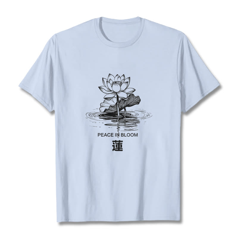 Buddha Stones Lotusblume Lotusblatt Wellenmuster T-Shirt aus Baumwolle - HellCyan - 2XL - image 19
