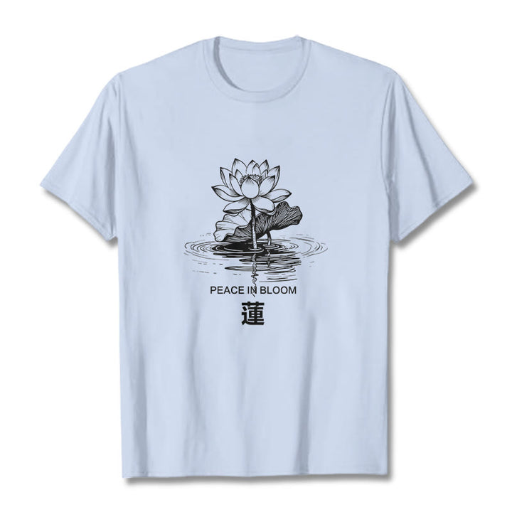 Buddha Stones Lotusblume Lotusblatt Wellenmuster T-Shirt aus Baumwolle - HellCyan - 2XL - image 19