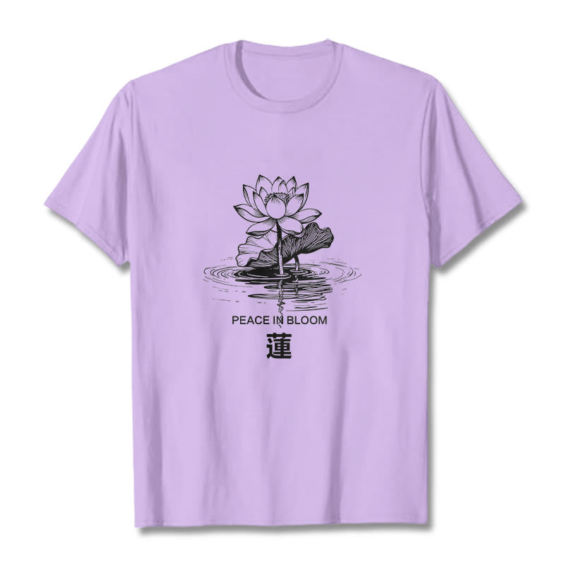 Buddha Stones Lotusblume Lotusblatt Wellenmuster T-Shirt aus Baumwolle - Pflaume - 2XL - image 17