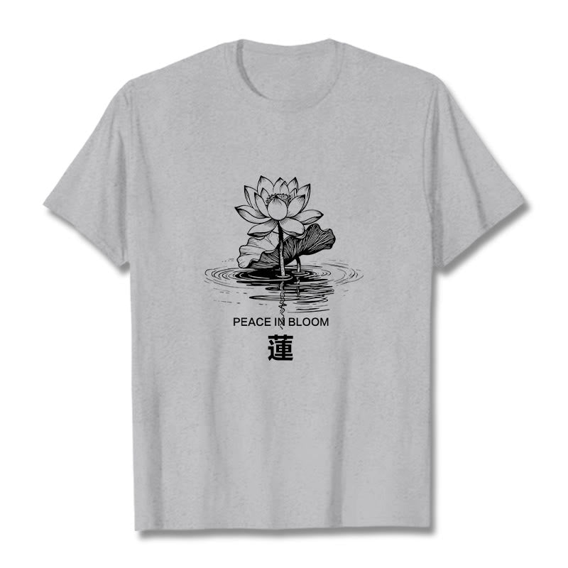 Buddha Stones Lotusblume Lotusblatt Wellenmuster T-Shirt aus Baumwolle - Hellgrau - 2XL - image 20