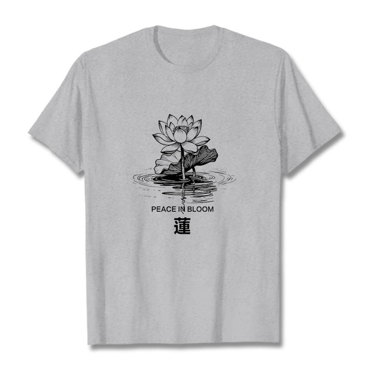 Buddha Stones Lotusblume Lotusblatt Wellenmuster T-Shirt aus Baumwolle - Hellgrau - 2XL - image 20
