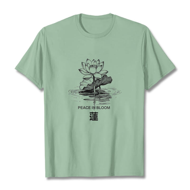 Buddha Stones Lotusblume Lotusblatt Wellenmuster T-Shirt aus Baumwolle - Blassgrün - 2XL - image 15