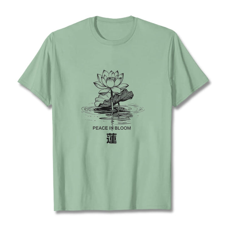 Buddha Stones Lotusblume Lotusblatt Wellenmuster T-Shirt aus Baumwolle - Blassgrün - 2XL - image 15