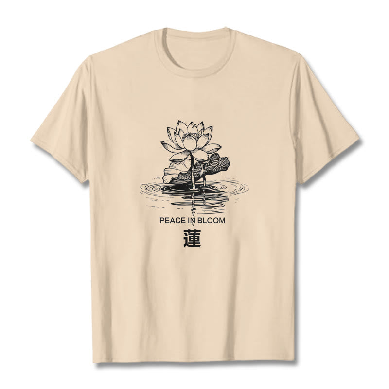 Buddha Stones Lotusblume Lotusblatt Wellenmuster T-Shirt aus Baumwolle - Bisque - 2XL - image 9