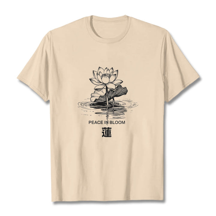 Buddha Stones Lotusblume Lotusblatt Wellenmuster T-Shirt aus Baumwolle - Bisque - 2XL - image 9