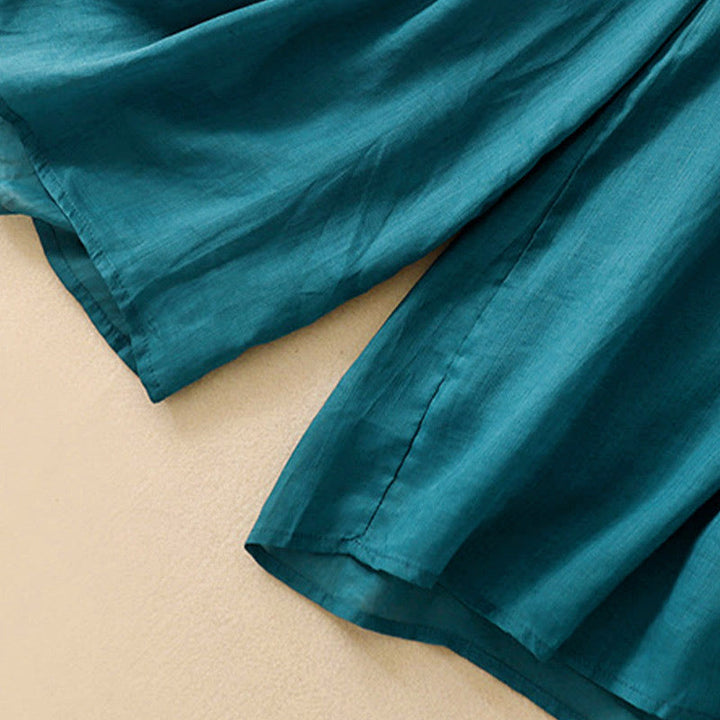 Buddha Stones Damenhose mit weitem Bein und Kordelzug aus Baumwolle im schlichten Design mit Taschen - image 3