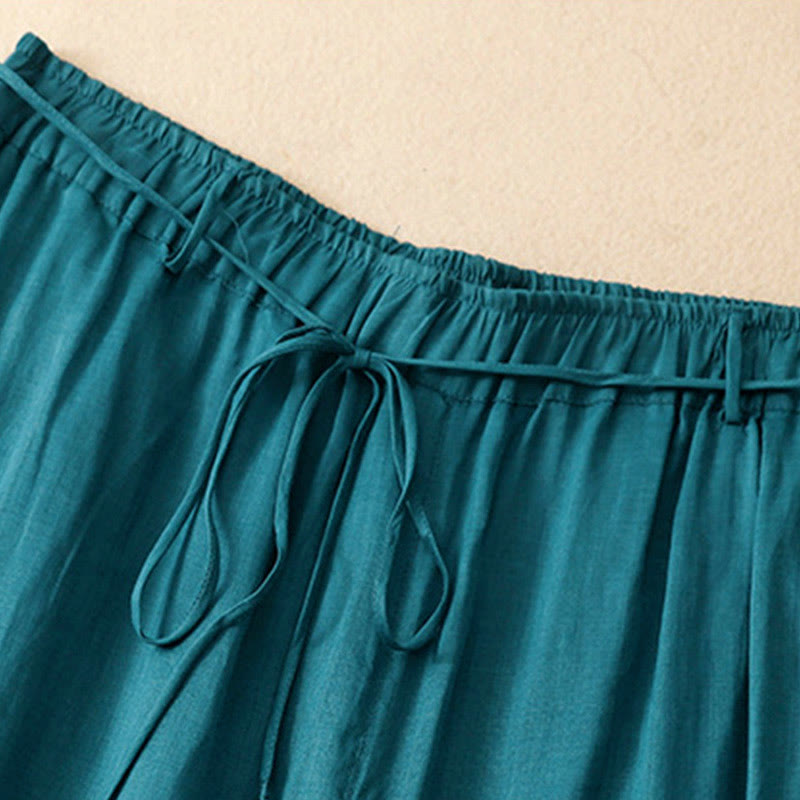 Buddha Stones Damenhose mit weitem Bein und Kordelzug aus Baumwolle im schlichten Design mit Taschen - image 2