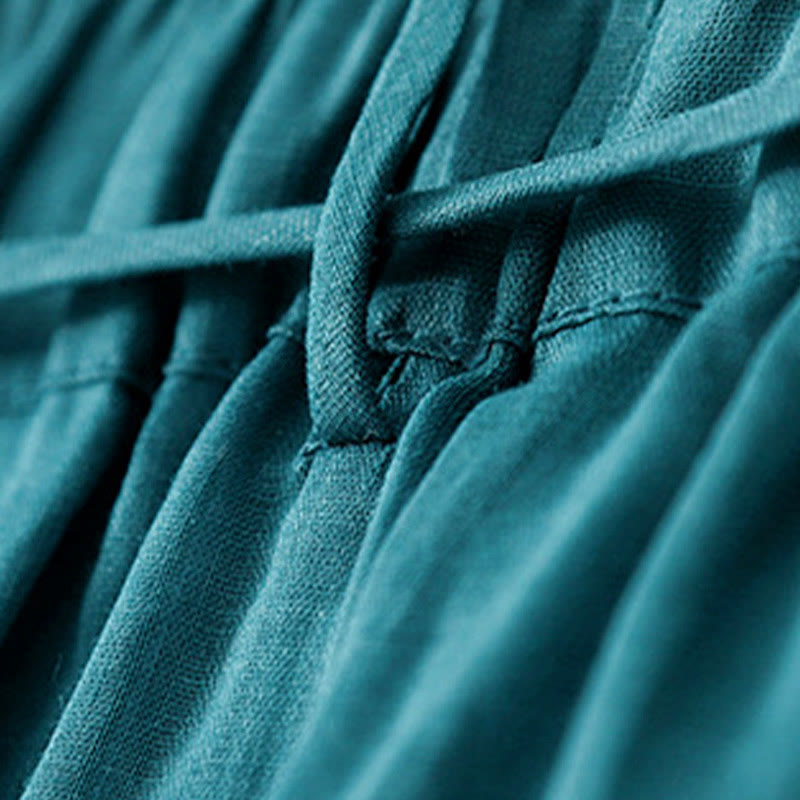 Buddha Stones Damenhose mit weitem Bein und Kordelzug aus Baumwolle im schlichten Design mit Taschen - image 5