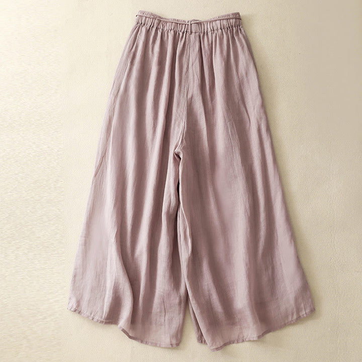 Buddha Stones Damenhose mit weitem Bein und Kordelzug aus Baumwolle im schlichten Design mit Taschen - image 10