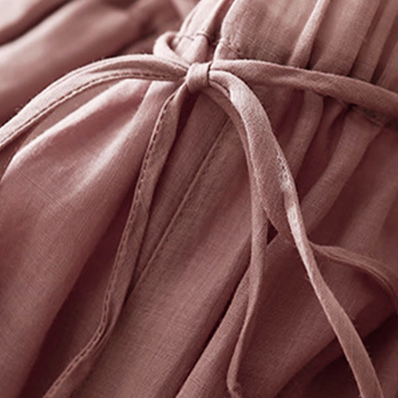 Buddha Stones Damenhose mit weitem Bein und Kordelzug aus Baumwolle im schlichten Design mit Taschen - image 13