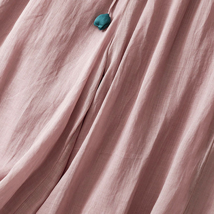 Buddha Stones Damenhose mit weitem Bein und Kordelzug aus Baumwolle im schlichten Design mit Taschen - image 14