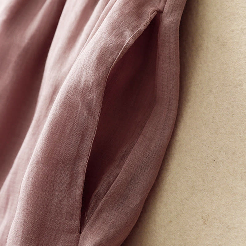 Buddha Stones Damenhose mit weitem Bein und Kordelzug aus Baumwolle im schlichten Design mit Taschen - image 17