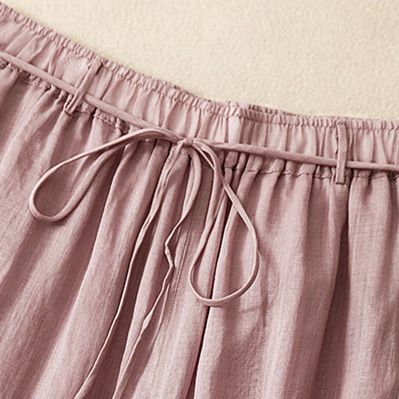 Buddha Stones Damenhose mit weitem Bein und Kordelzug aus Baumwolle im schlichten Design mit Taschen - image 11