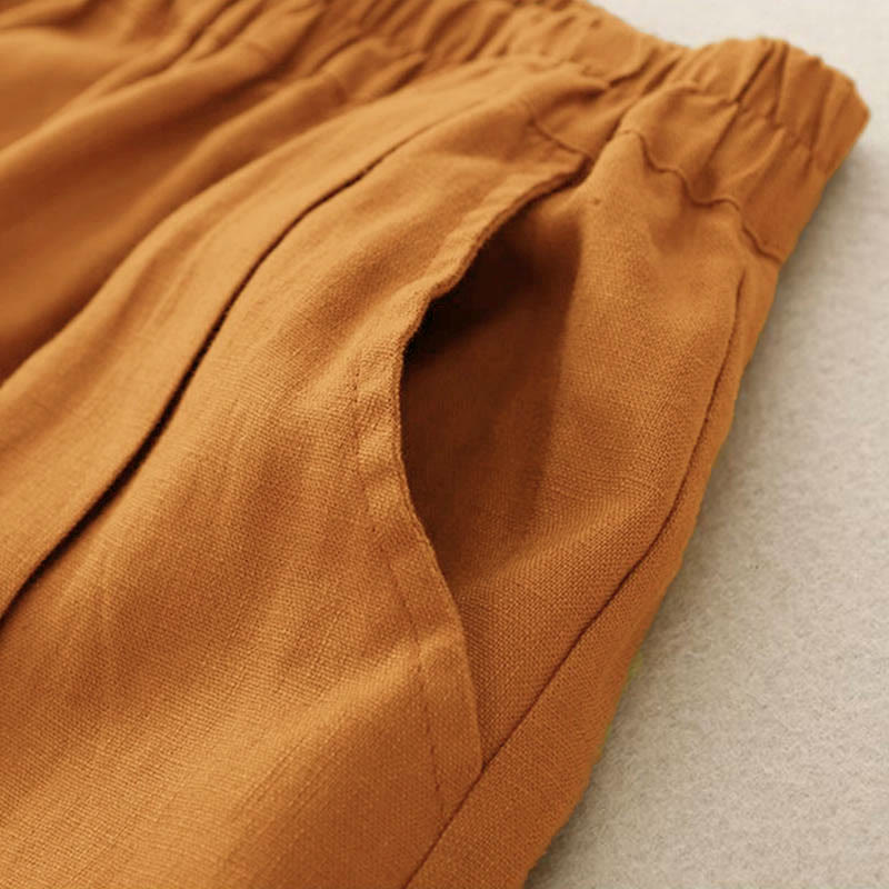 Buddha Stones Lässige, einfarbige Baumwoll-Shorts für Damen mit Taschen - image 3