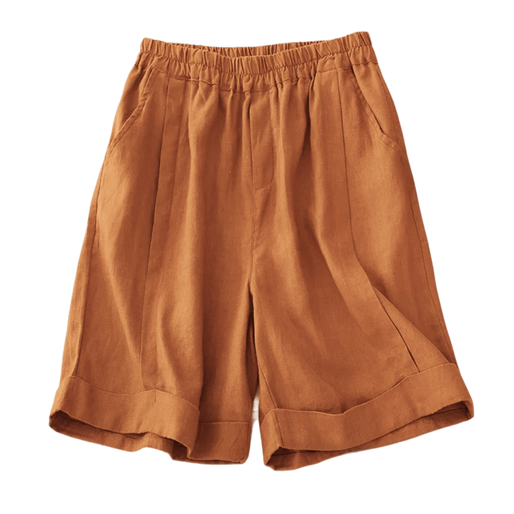 Buddha Stones Lässige, einfarbige Baumwoll-Shorts für Damen mit Taschen - image 6