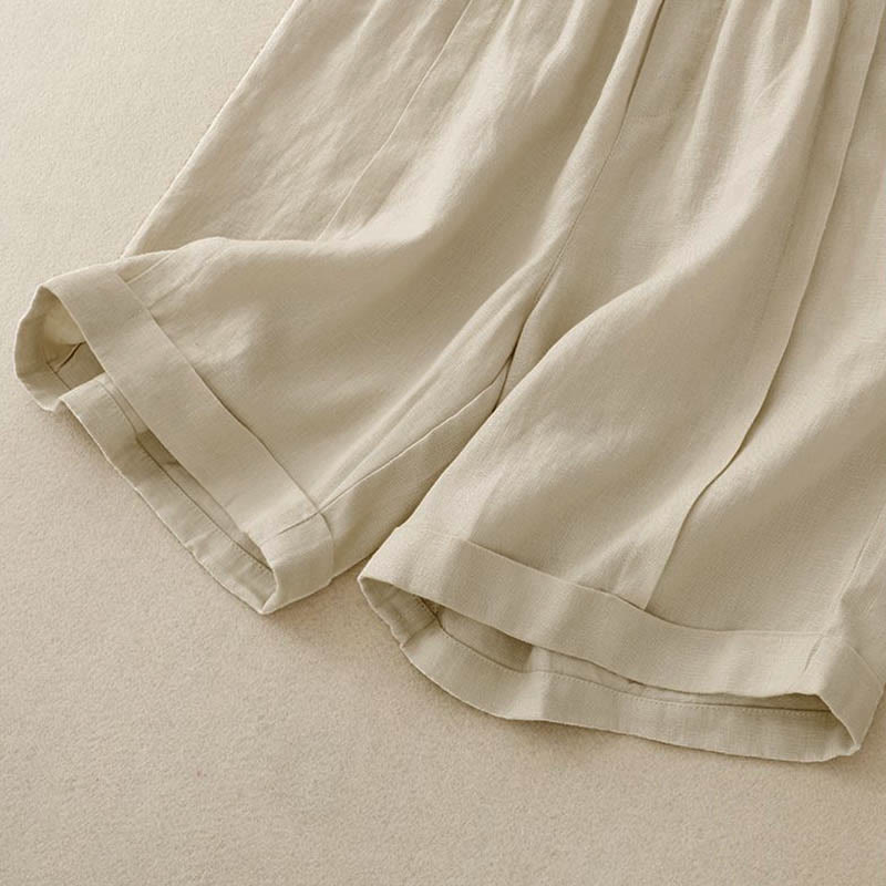 Buddha Stones Lässige, einfarbige Baumwoll-Shorts für Damen mit Taschen - image 9