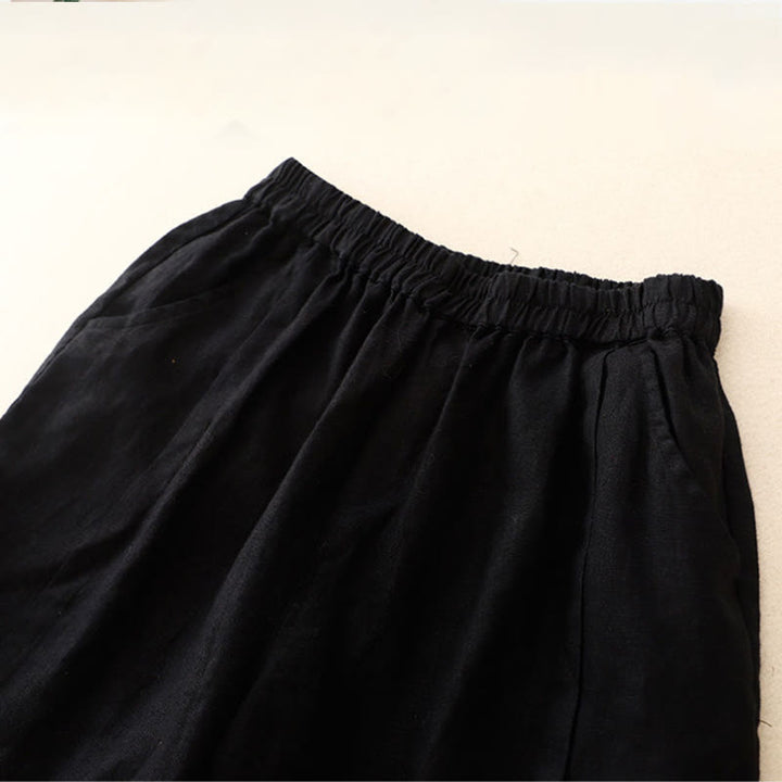 Buddha Stones Lässige, einfarbige Baumwoll-Shorts für Damen mit Taschen - image 29