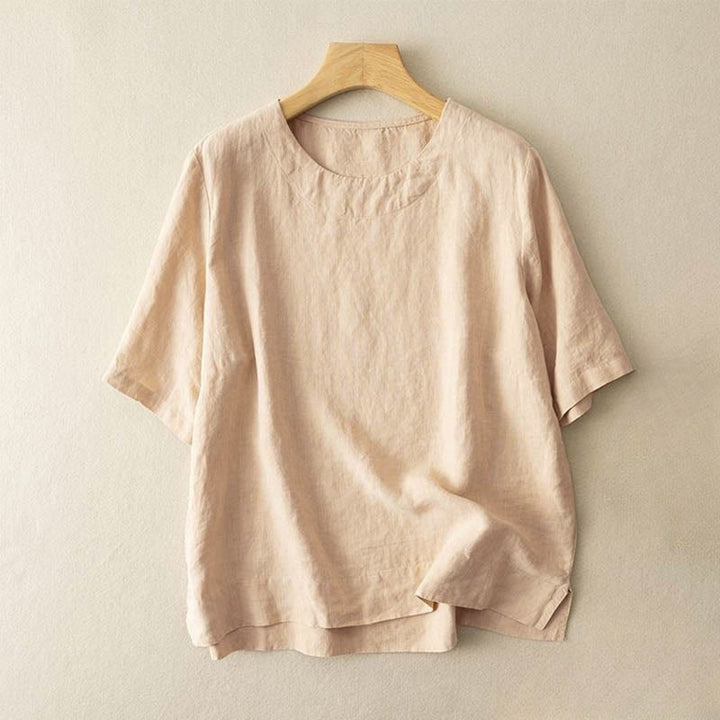 Buddha Stones Schlichtes, einfarbiges, kurzärmliges Damen-T-Shirt aus Baumwolle mit Rundhalsausschnitt und Seitenschlitz - Khaki - US12, UK/AU16,EU44 (3XL) - image 3