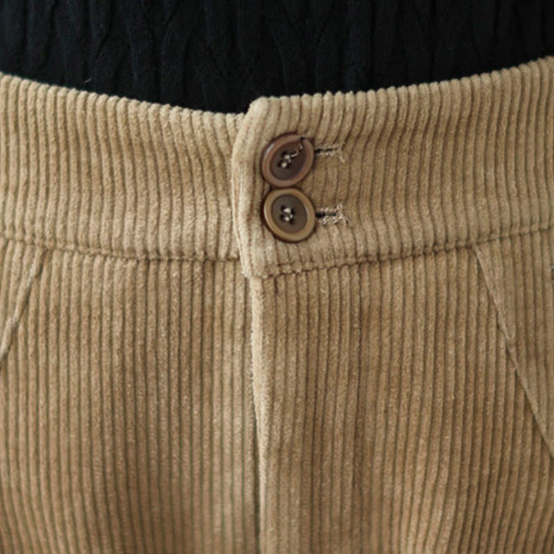 Buddha Stones Lässige Damen-Baumwollcordhose mit Taschen und Knöpfen am Beinausschnitt - image 6