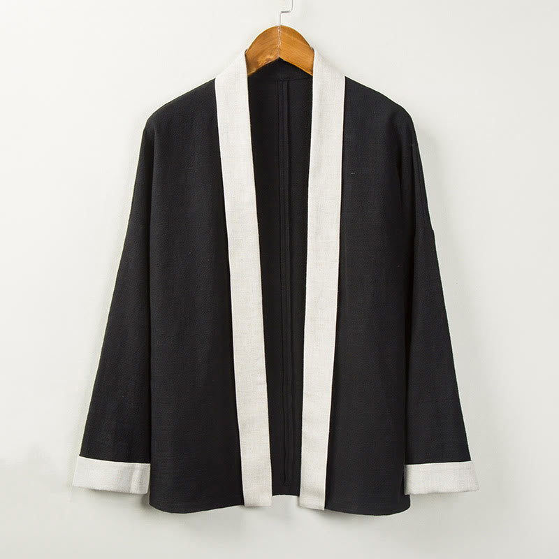 Buddha Stones Winter Einfarbig Langarm Offene Front Jacke männer Baumwolle Kimono - Schwarz - US/ UK/AU44,EU54 (4XL) - image 1