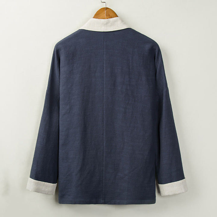 Buddha Stones Winter Einfarbig Langarm Offene Front Jacke männer Baumwolle Kimono - image 12