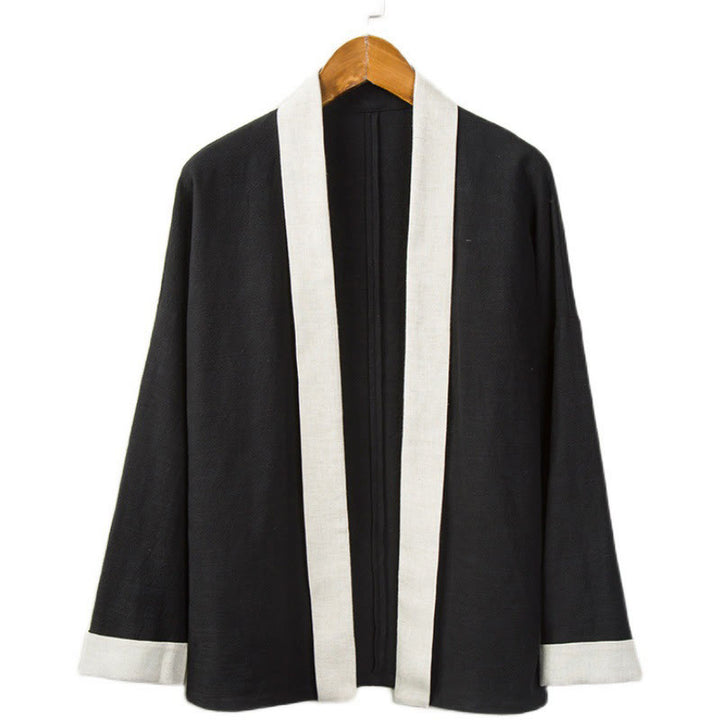 Buddha Stones Winter Einfarbig Langarm Offene Front Jacke männer Baumwolle Kimono - image 3