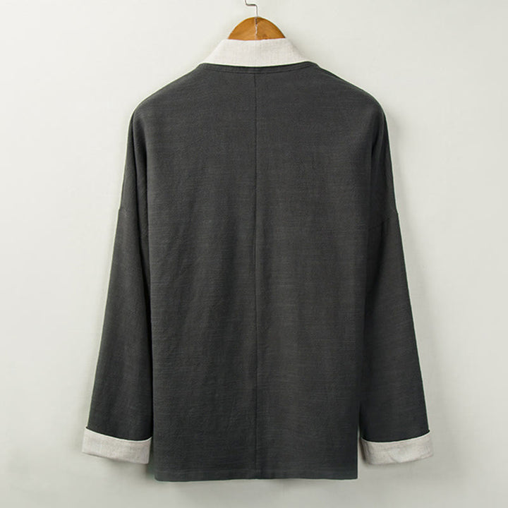 Buddha Stones Winter Einfarbig Langarm Offene Front Jacke männer Baumwolle Kimono - image 5