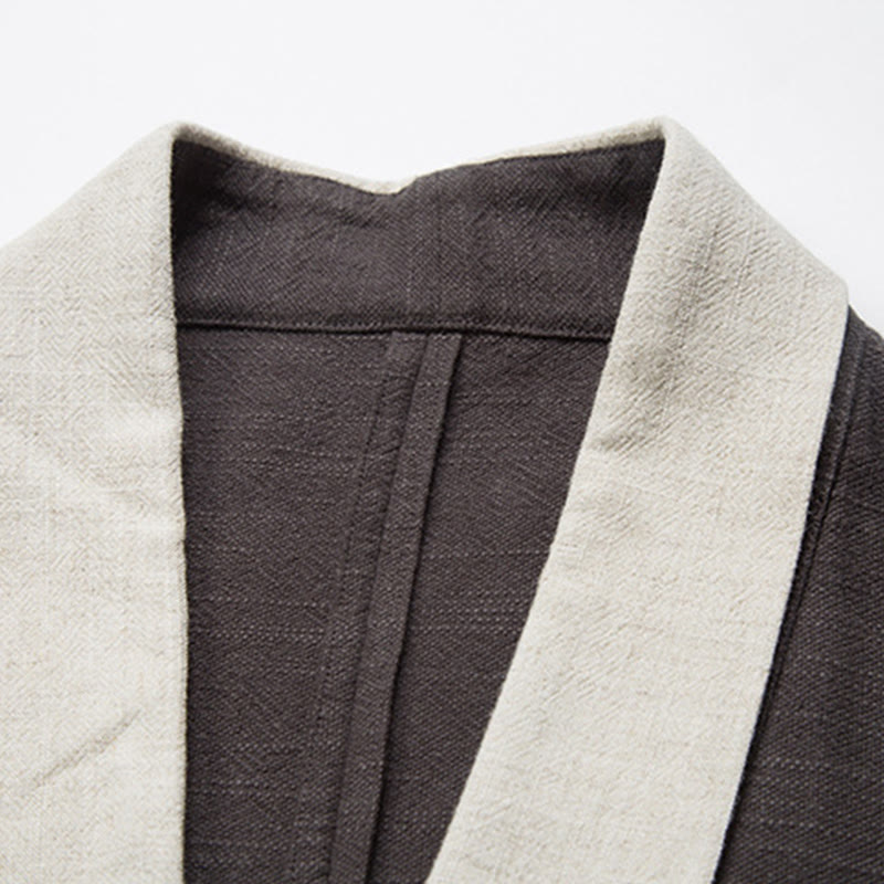 Buddha Stones Winter Einfarbig Langarm Offene Front Jacke männer Baumwolle Kimono - image 6