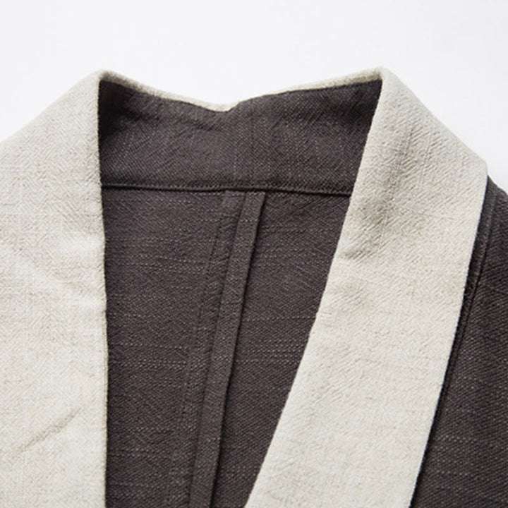 Buddha Stones Winter Einfarbig Langarm Offene Front Jacke männer Baumwolle Kimono - image 6