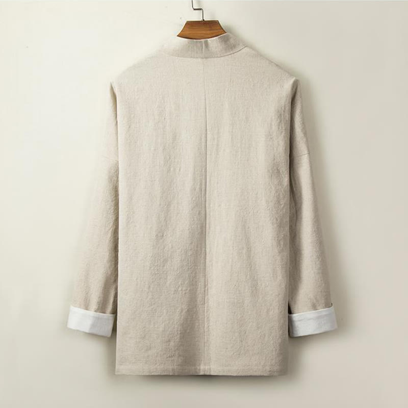 Buddha Stones Chinesische Froschknöpfe Langarm-Design Offene Frontjacke Herren-Kimono aus Baumwolle und Leinen - image 2