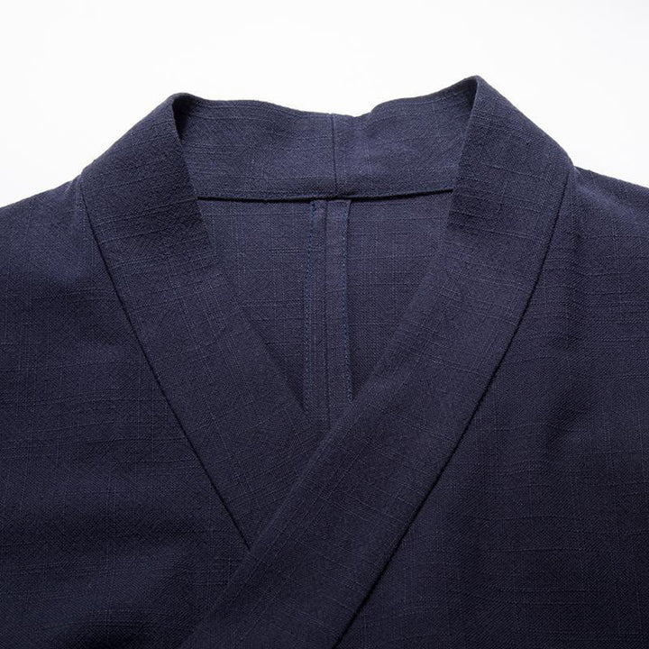 Buddha Stones Chinesische Froschknöpfe Langarm-Design Offene Frontjacke Herren-Kimono aus Baumwolle und Leinen - image 9