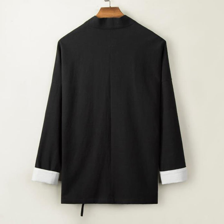 Buddha Stones Chinesische Froschknöpfe Langarm-Design Offene Frontjacke Herren-Kimono aus Baumwolle und Leinen - image 4