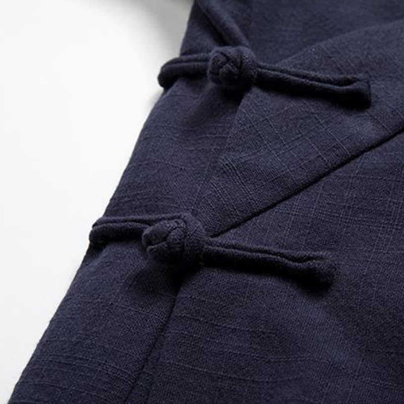 Buddha Stones Chinesische Froschknöpfe Langarm-Design Offene Frontjacke Herren-Kimono aus Baumwolle und Leinen - image 10