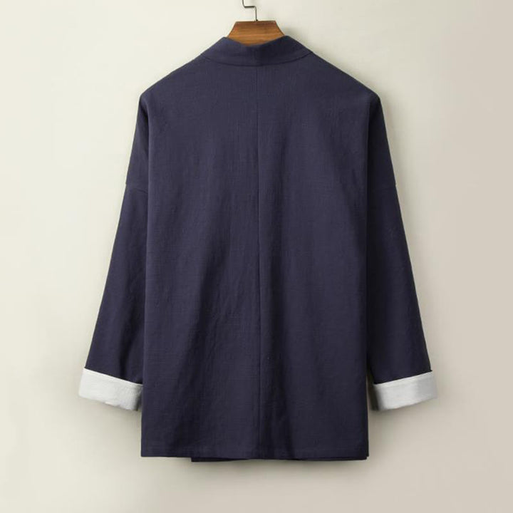 Buddha Stones Chinesische Froschknöpfe Langarm-Design Offene Frontjacke Herren-Kimono aus Baumwolle und Leinen - image 8