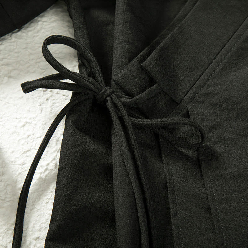 Buddha Stones Schnürdesign, offene Vorderseite, Herren-Kimono aus Baumwolle und Leinen mit langen Ärmeln - image 4