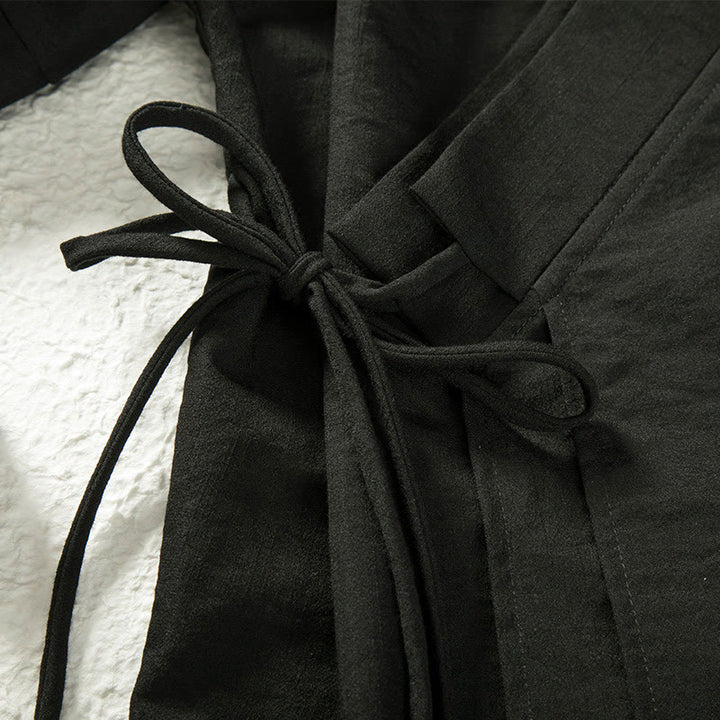 Buddha Stones Schnürdesign, offene Vorderseite, Herren-Kimono aus Baumwolle und Leinen mit langen Ärmeln - image 4