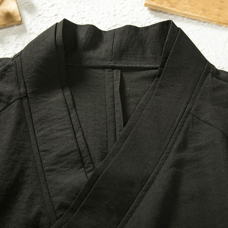 Buddha Stones Schnürdesign, offene Vorderseite, Herren-Kimono aus Baumwolle und Leinen mit langen Ärmeln - image 3