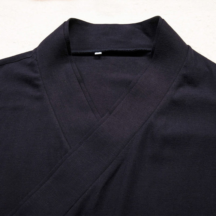 Buddha Stones Herren-Kimono mit offenem Vorderteil, schlichtes Design, Baumwolle und Leinen, langärmelig - image 5