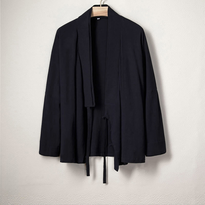 Buddha Stones Herren-Kimono mit offenem Vorderteil, schlichtes Design, Baumwolle und Leinen, langärmelig - Mitternachtsblau - US/ UK/AU44,EU54 (4XL) - image 3