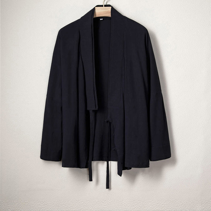 Buddha Stones Herren-Kimono mit offenem Vorderteil, schlichtes Design, Baumwolle und Leinen, langärmelig - Mitternachtsblau - US/ UK/AU44,EU54 (4XL) - image 3