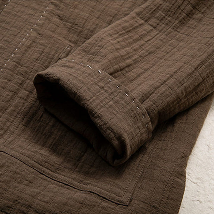 Buddha Stones Herren-Kimono mit Falten und Froschknöpfen, vorne offen, Baumwolle und Leinen, langärmelig - image 6